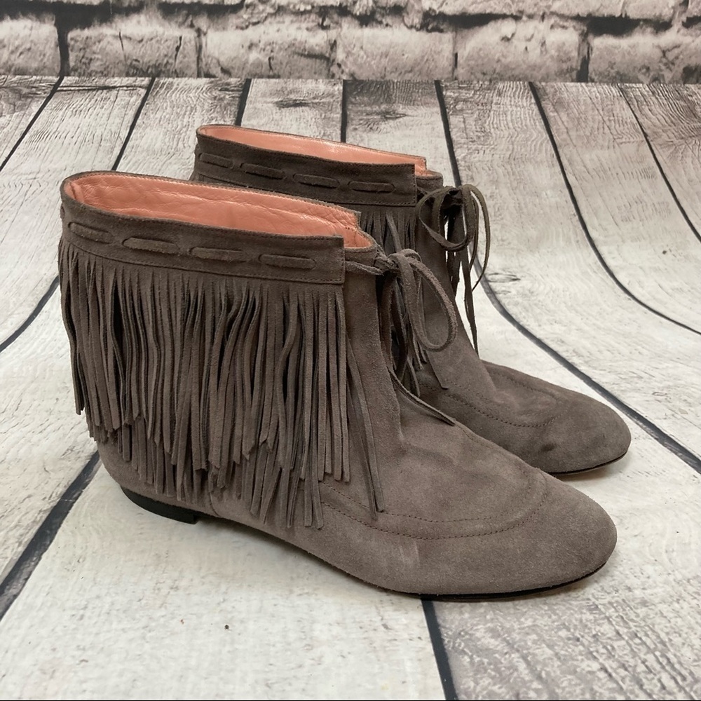 Alexandra Neel Gray Fringe Leather Moccasin Boots size 6.5, 36 made in‎ Italy